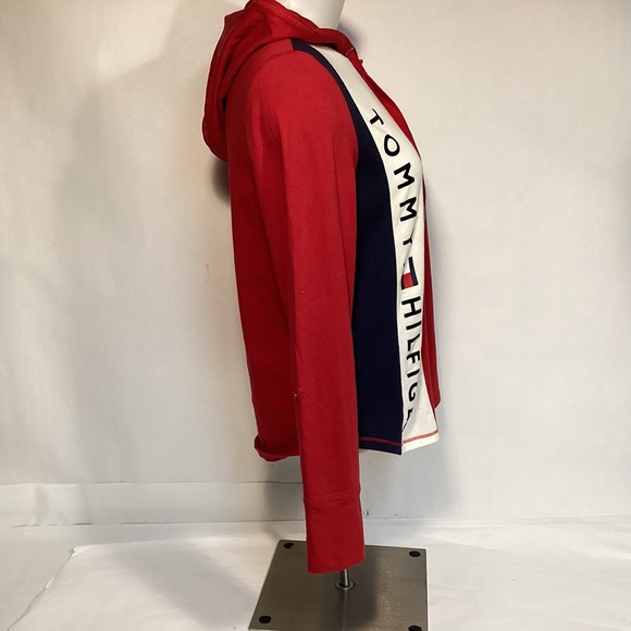 Tommy Hilfiger Sport Womens Hooded shirt size XS large logo tab sleeve - Picture 3 of 9